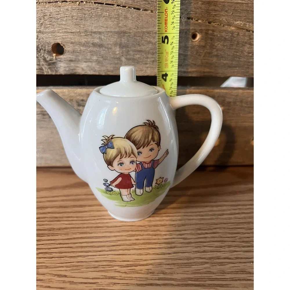 Vintage Porcelain Child's Teapot with‎ Boy and Girl Japan